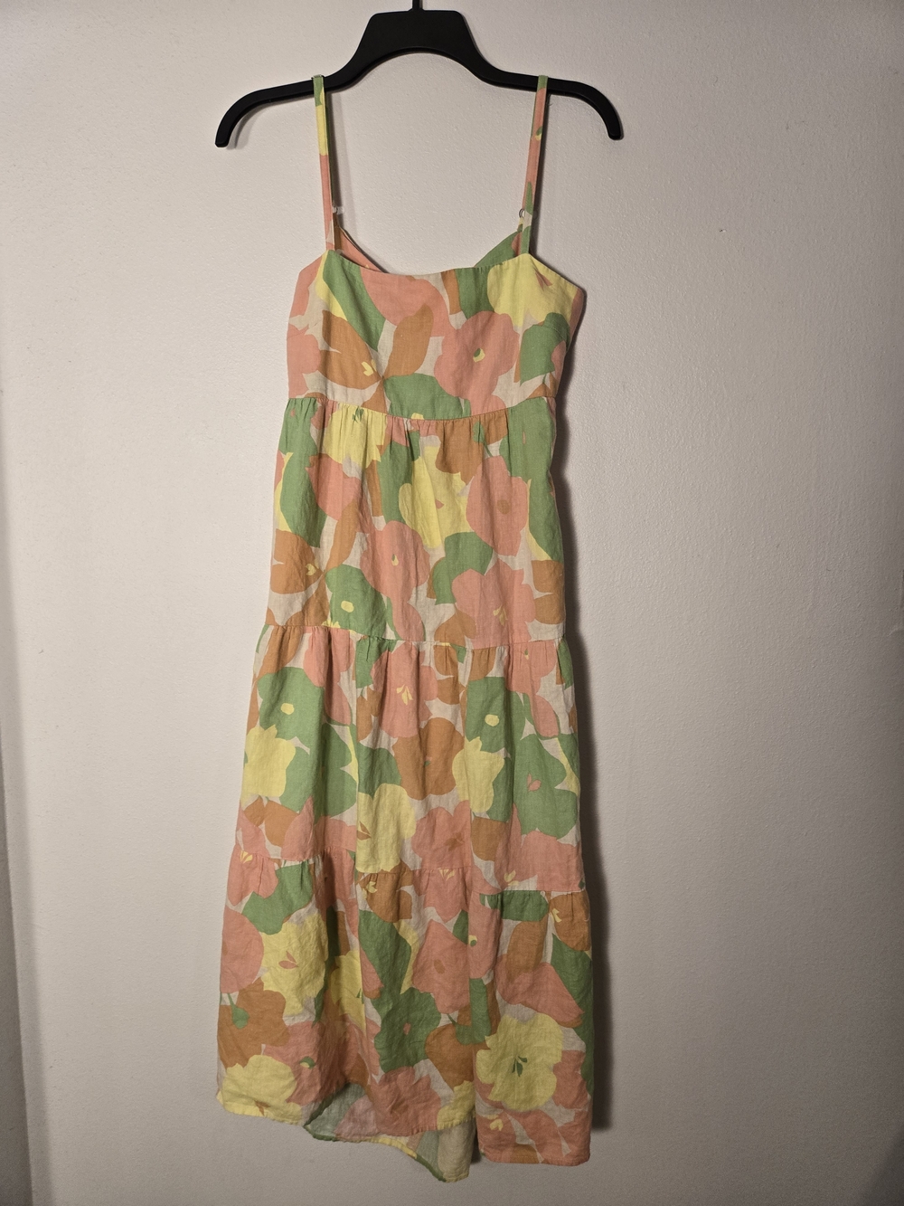 Women's Floral Tiered Midi Sundress in Pastel Pink, Yellow & Green